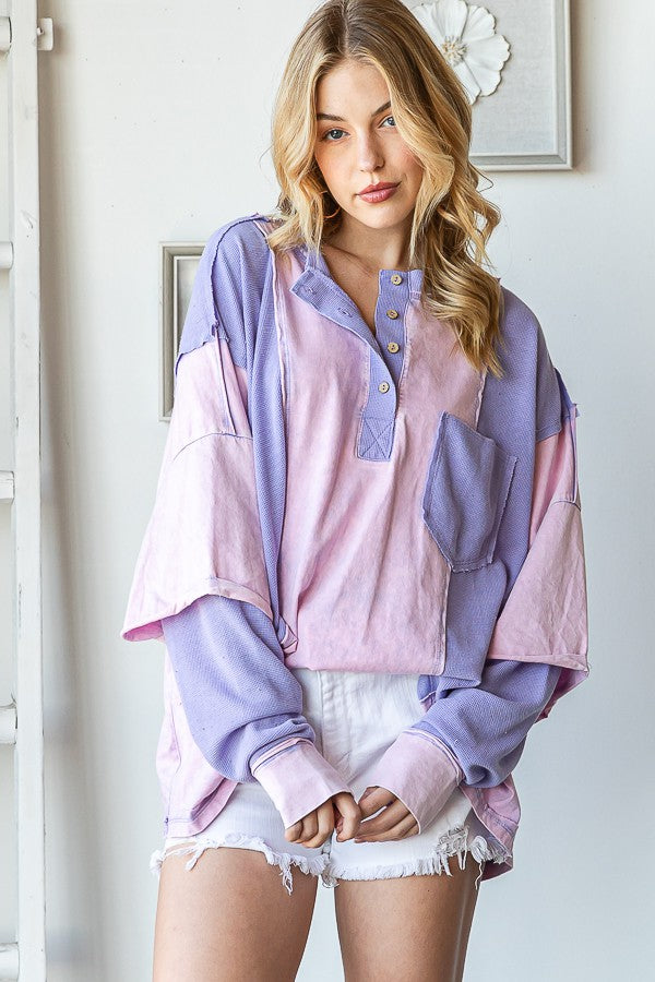 Oli & Hali Mineral Washed Waffle Sleeve Knit Top