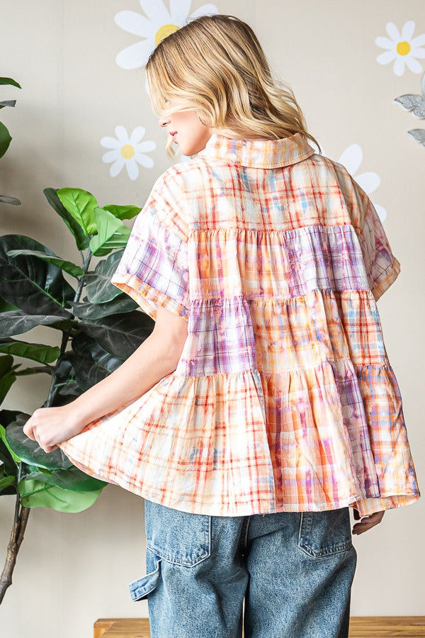 Oli & Hali Bleeched Plaid Shirt Top