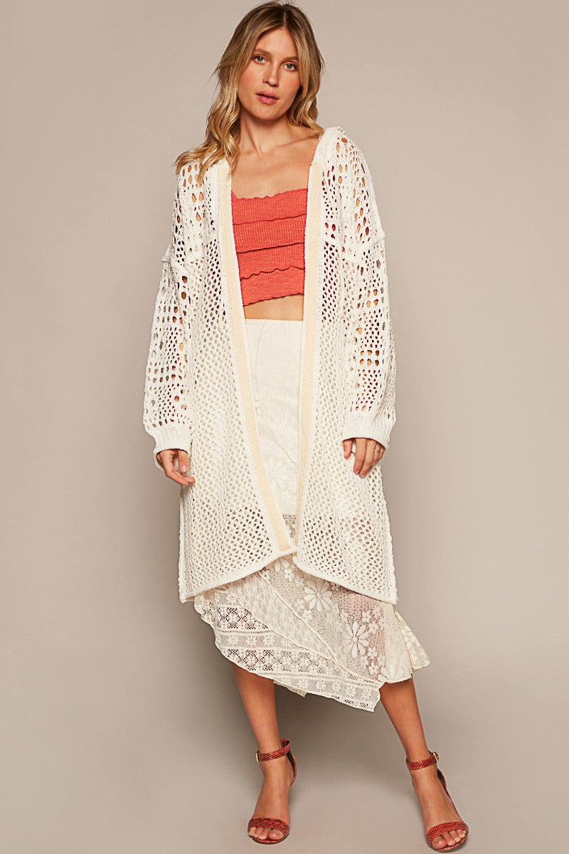 POL Oversize Balloon Long Sleeve Open Weave Cardigan Top