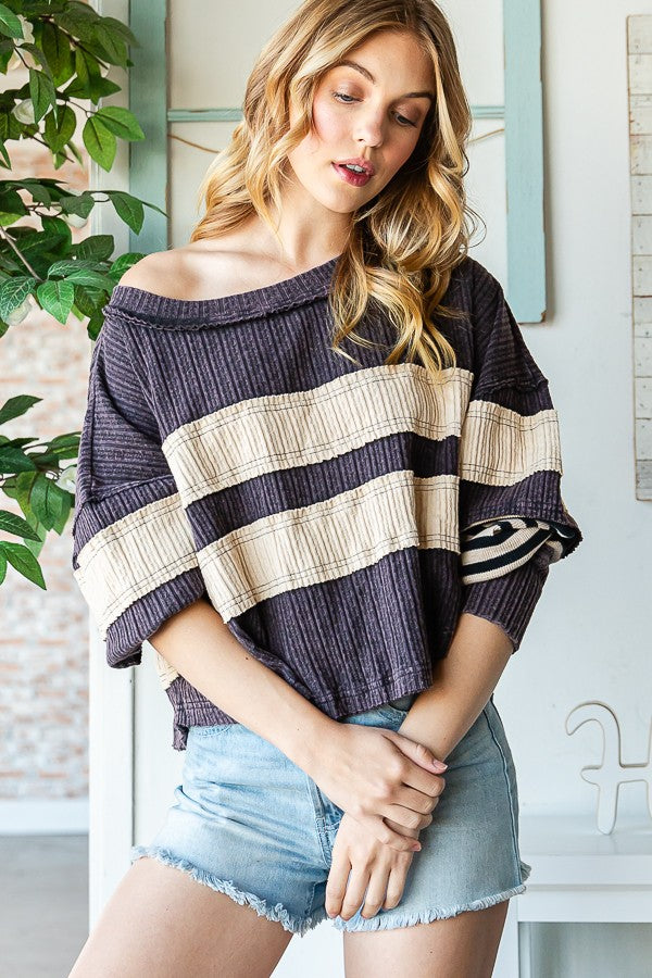 Oli & Hali Fabric Mixed Long Sleeve Top