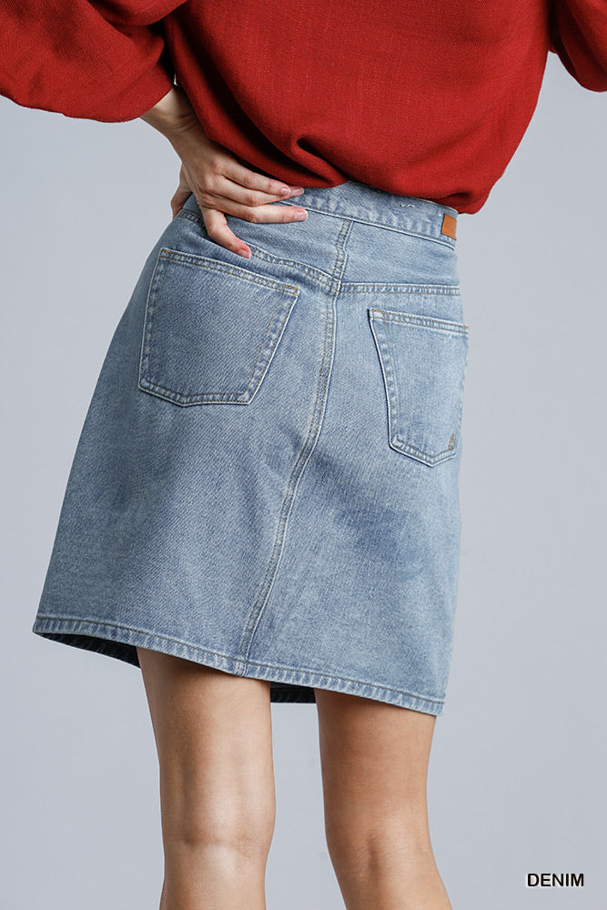 Umgee Button Down Side and Back Pocket Non-Stretch Denim Skirt
