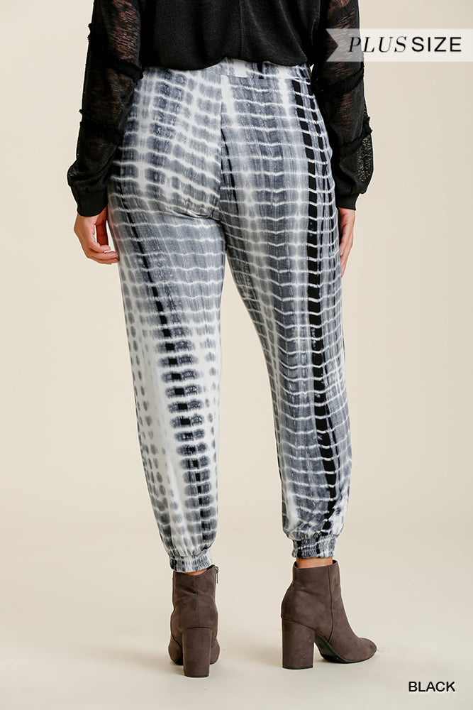 Umgee Plus Elastic Waist Shibori Tie Dye Smocked Hem Jogger Pants