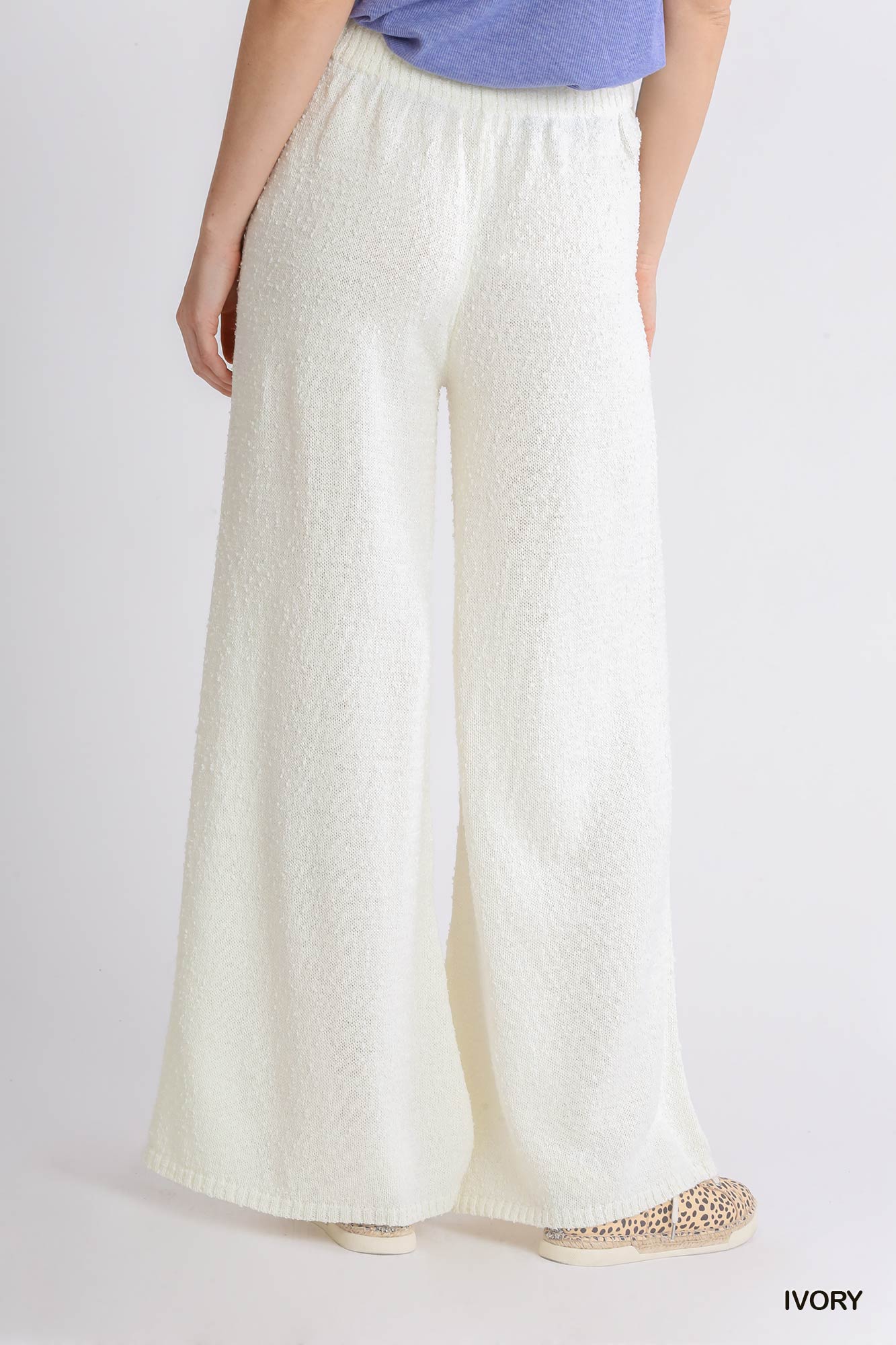 Umgee Elastic Waistband Wide Leg Sweater Pants