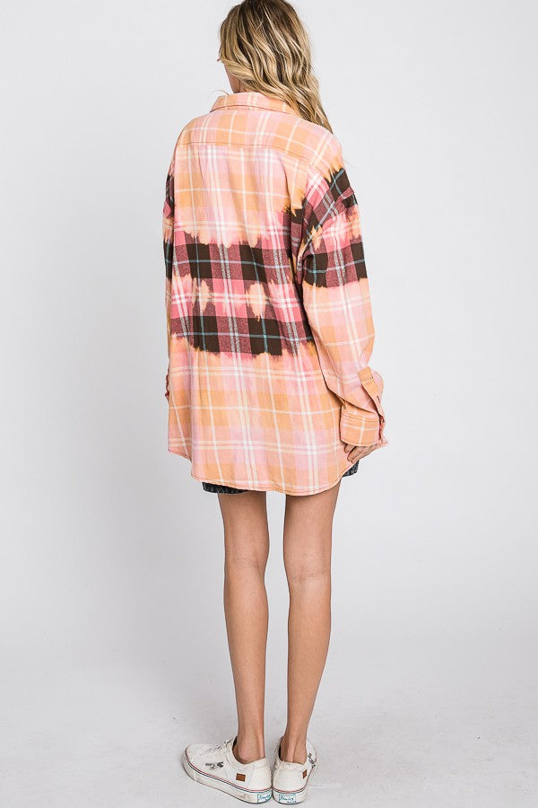 Oli & Hali Tiedye Front Pocket Detail Plaids Shirt Top