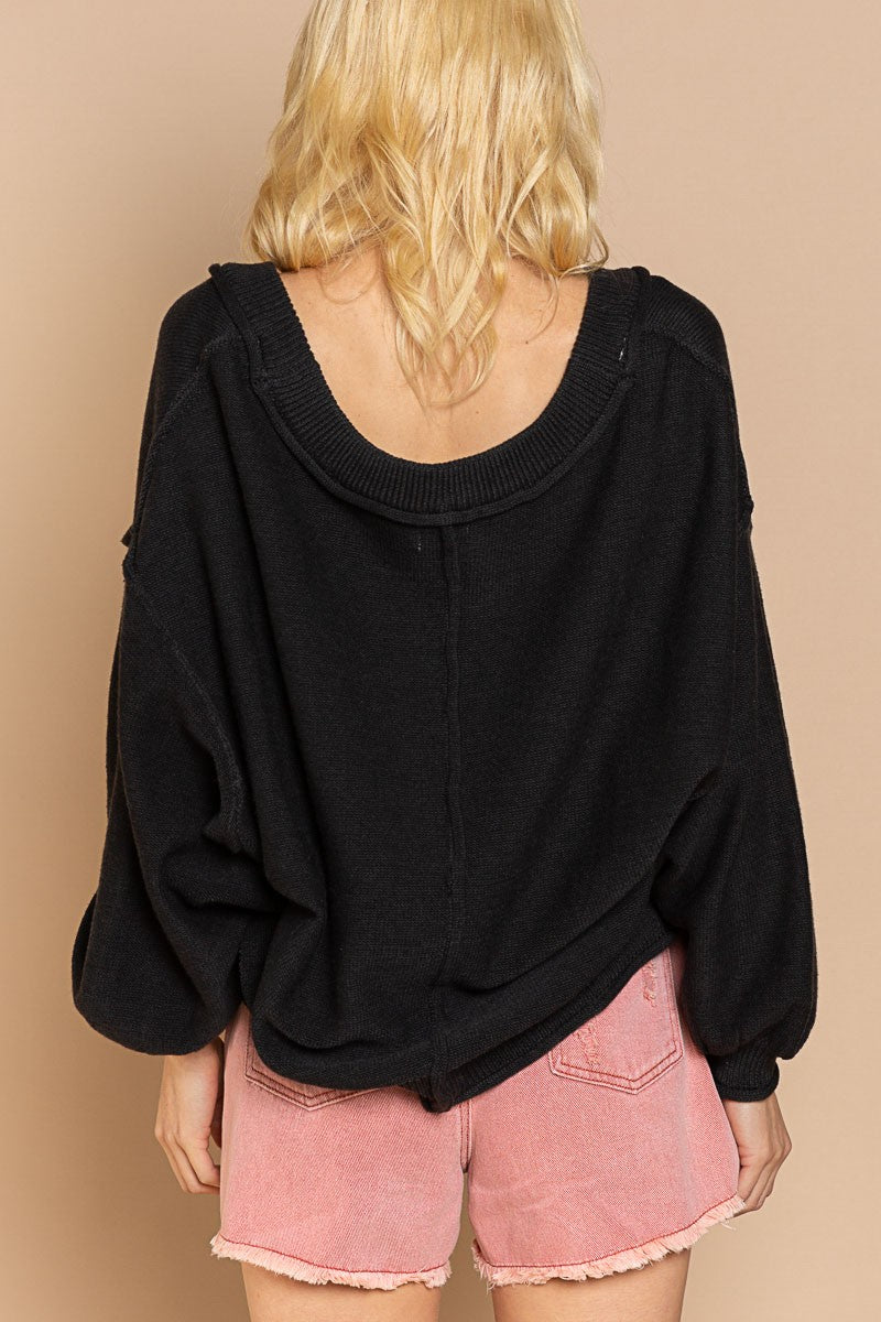 POL Dropped Shoulder Button Down Hacci Cardigan Top