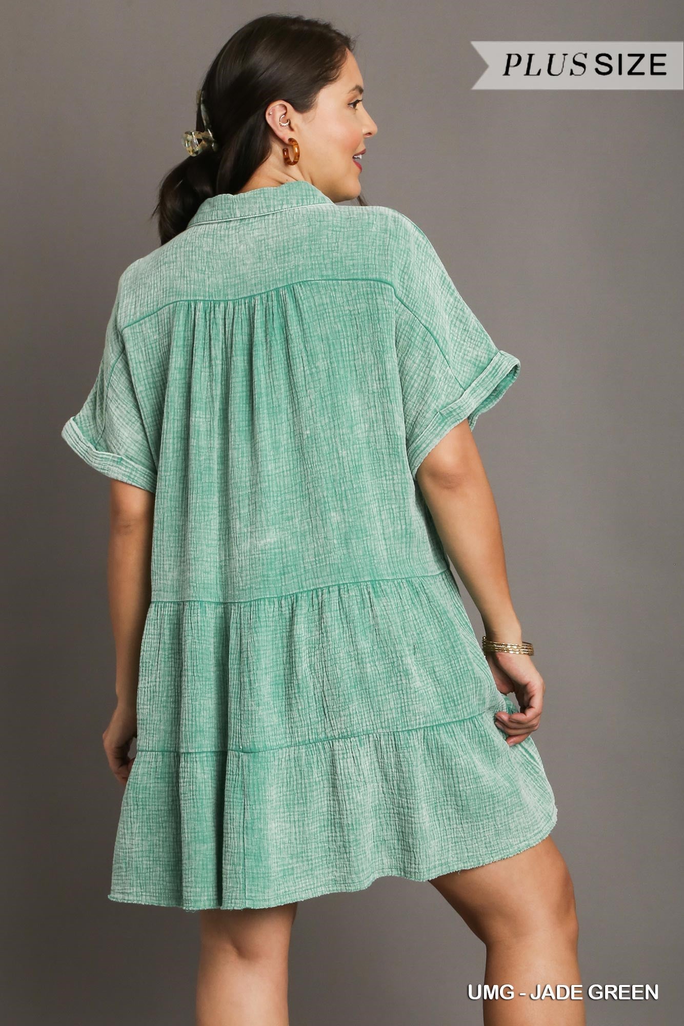 Umgee Plus Mineral Wash Baby Doll Tiered Dress No Lining Dress