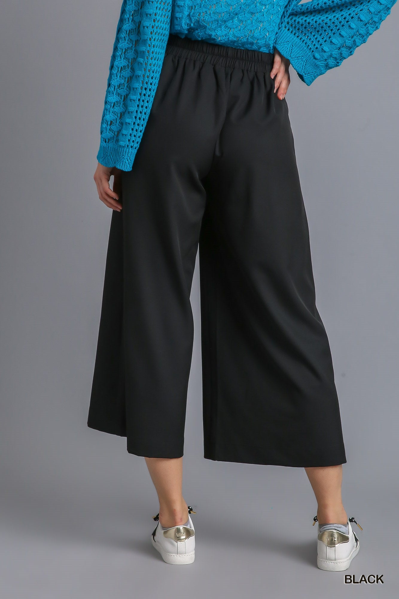 Umgee Cropped Elastic Waistband Pleats Trouser