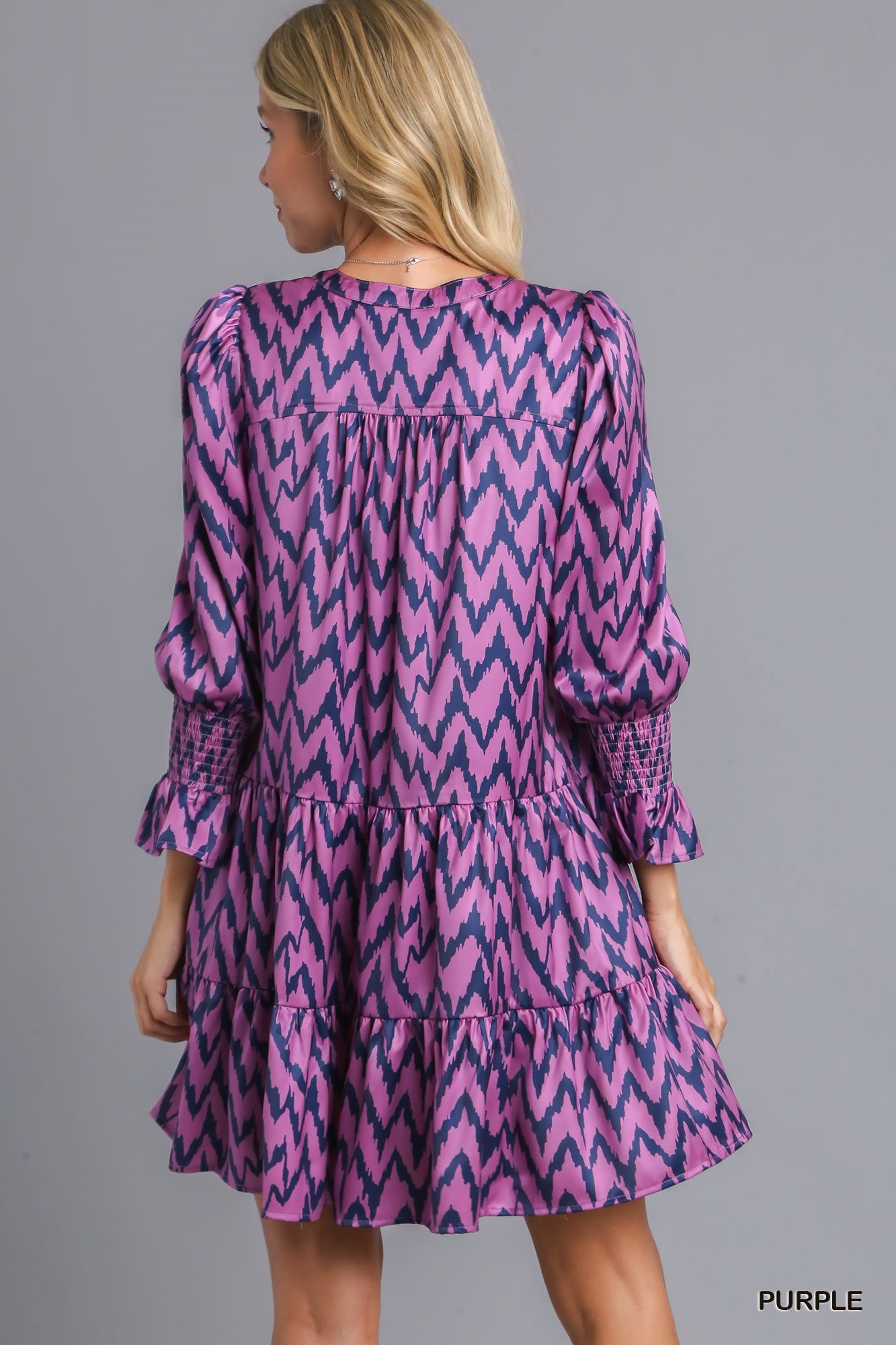 Umgee Hot Chevron Tiered Long Sleeve Ruffle Print Mini Dress - Roulhac Fashion Boutique