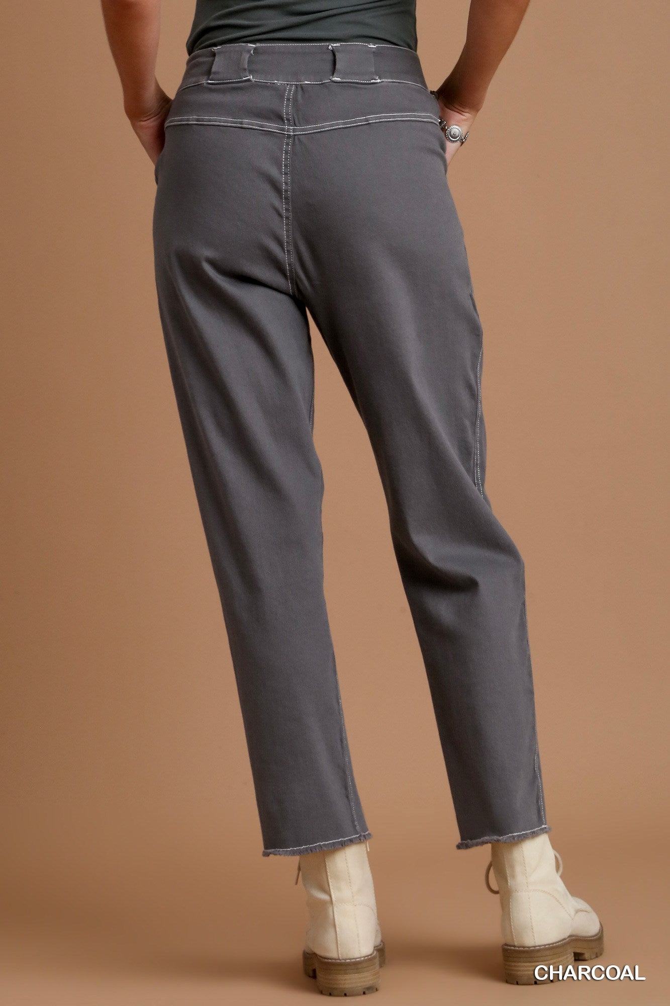 Umgee Twill Contrast-Trim Side Pockets Pants