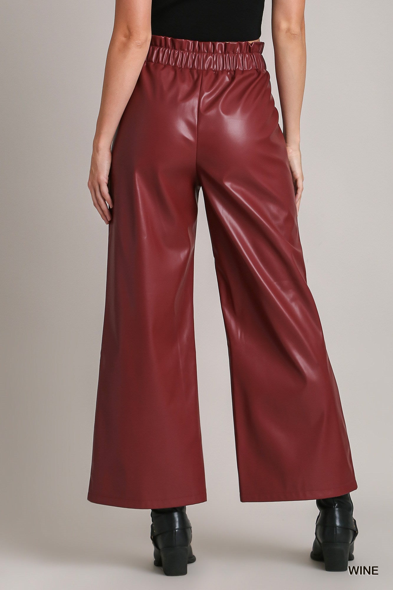 Umgee Faux Leather Elastic Waistband Pants
