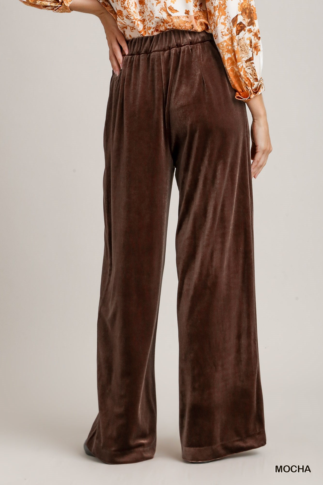 Umgee Velvet High Waisted Pleated Wide Leg Pants