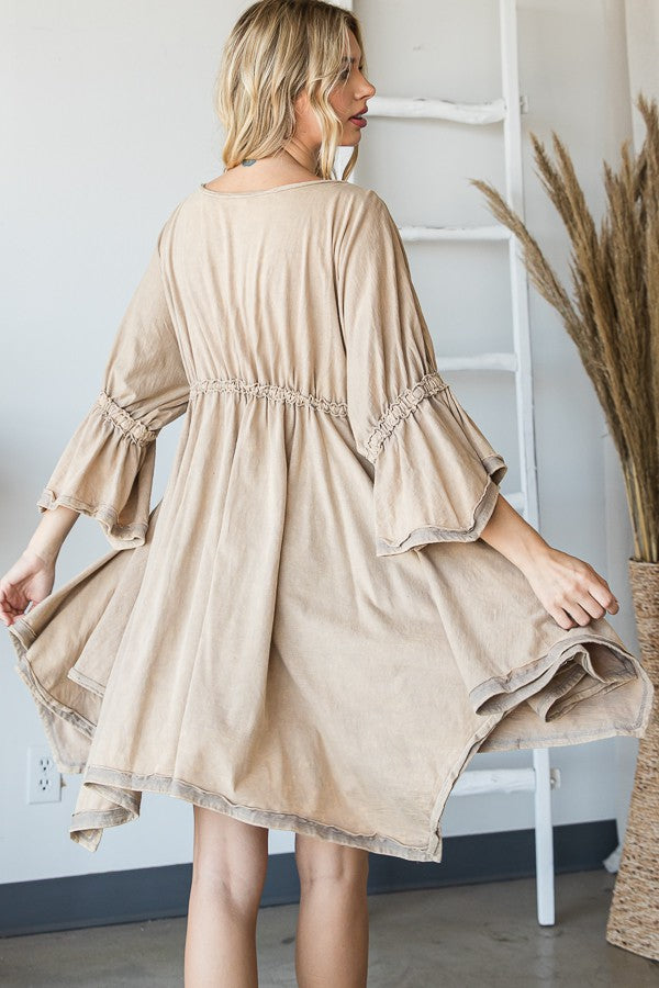 Oli & Hali Mineral Washed V Neck Square Hem Dress