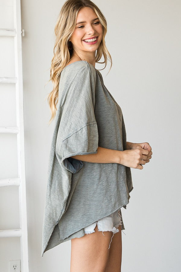 Oli & Hali Mineral Washed V Neck Boxy Raw Hem Tee Top