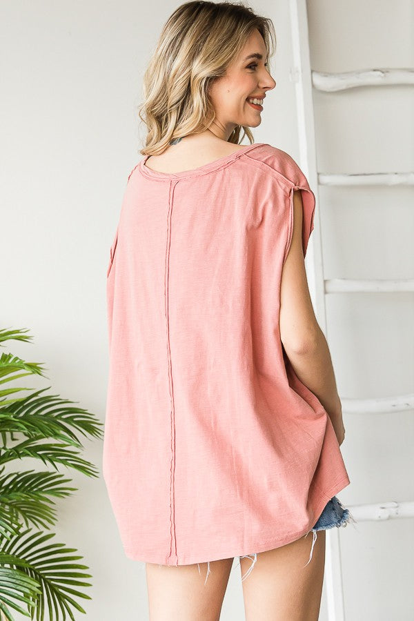 Oli & Hali Mineral Wasehd Solid Sleeve Top