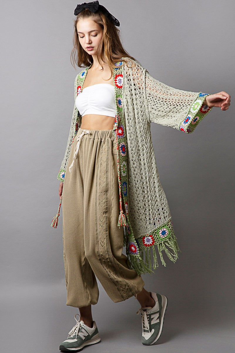 POL Open Front Long Sleeve Hand Made Pannel Cardigan Top