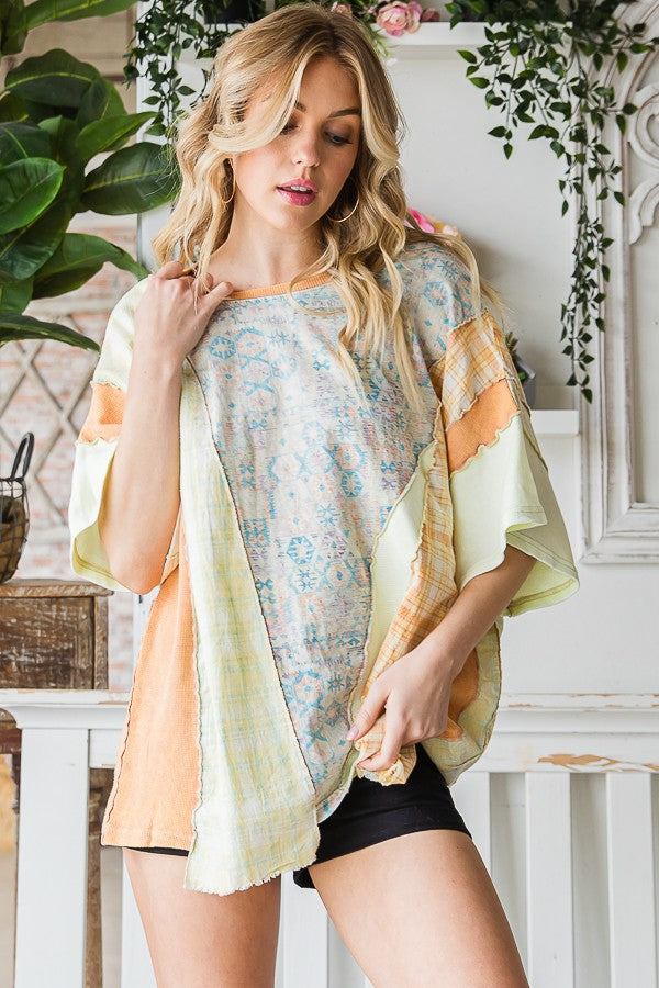 Oli & Hali Striped Sleeve With Wavy Applique Tee Top