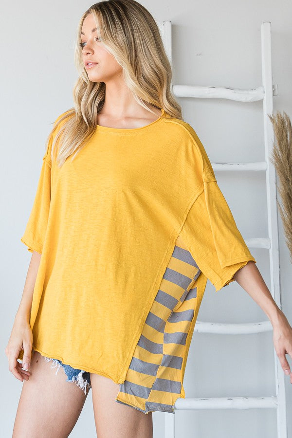 Oli & Hali Mineral Washed Stripe Sides Oversized Boxy Top
