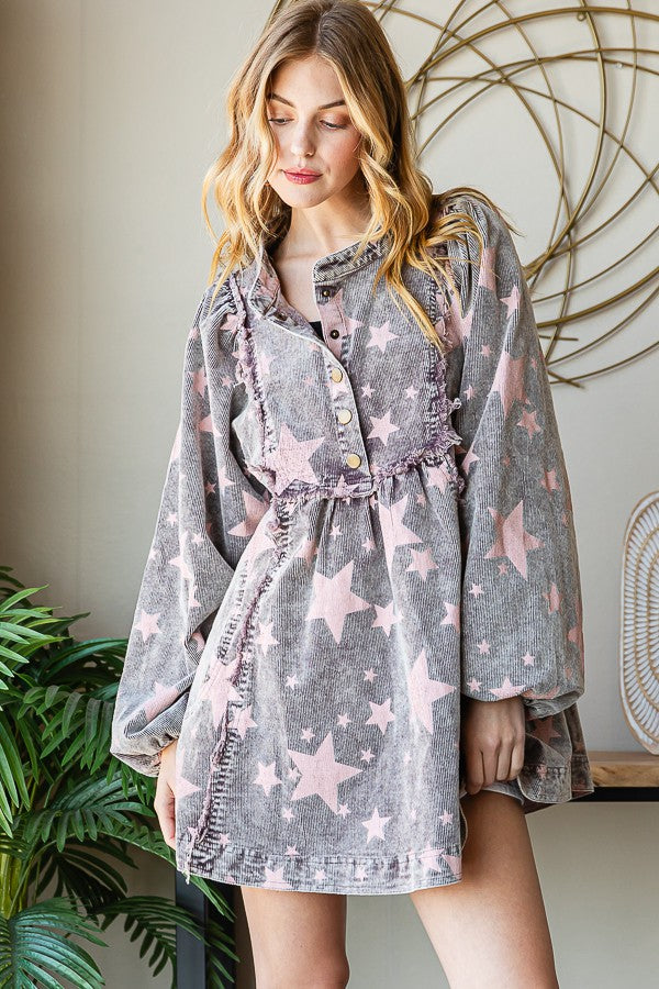 Oli & Hali Washed Star Print Corduroy Babydoll Top