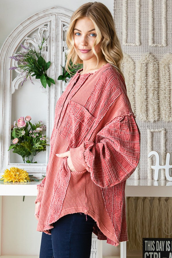 Oli & Hali Washed Fabric Mix Mandarin Collar Top