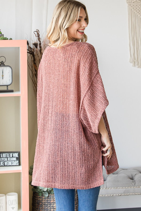 Oli & Hali Low Gauge Loose Fit Solid Knit V Neck Top