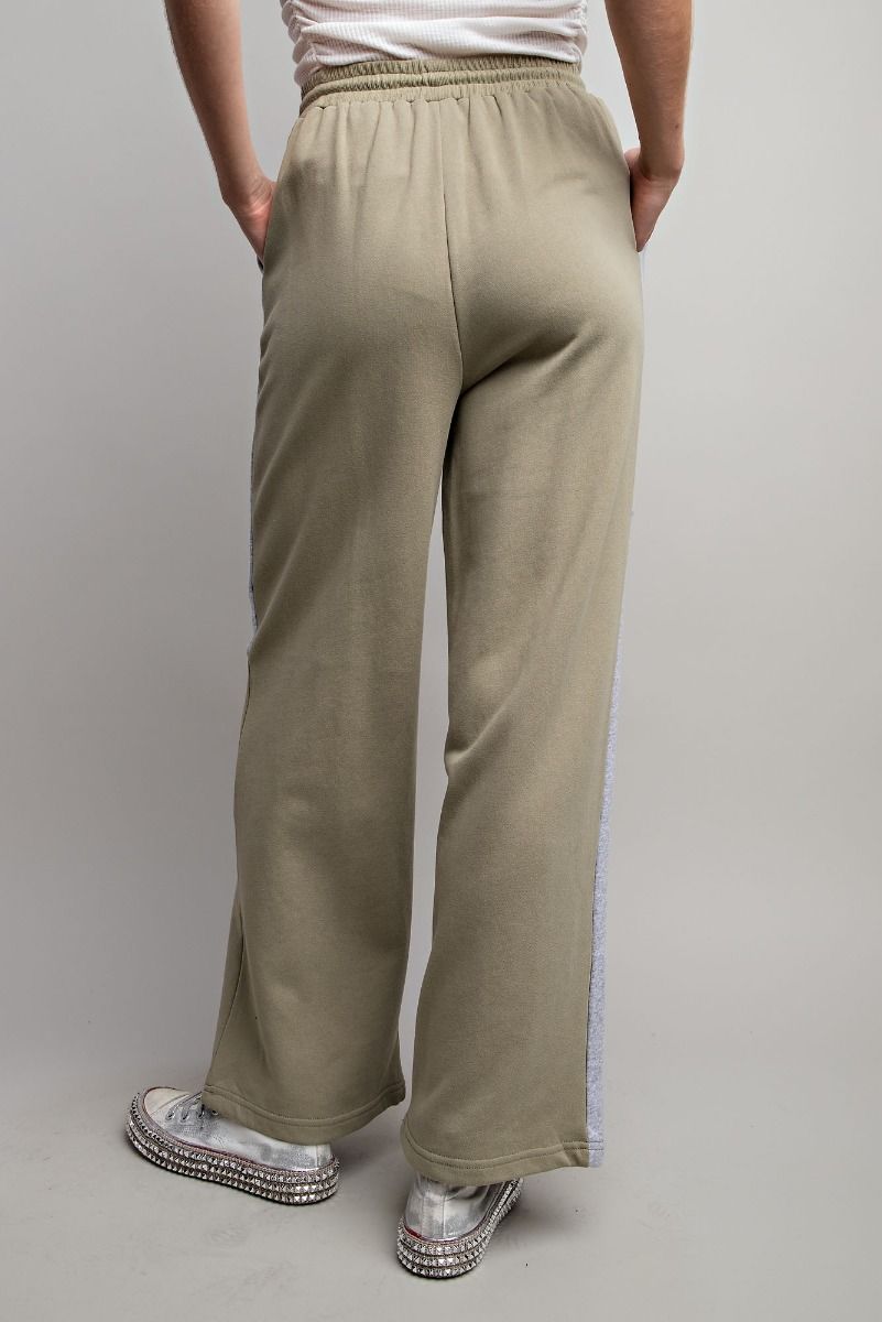 Easel Color Block Drawstring Waist Terry Lounge Wide Legs Pants