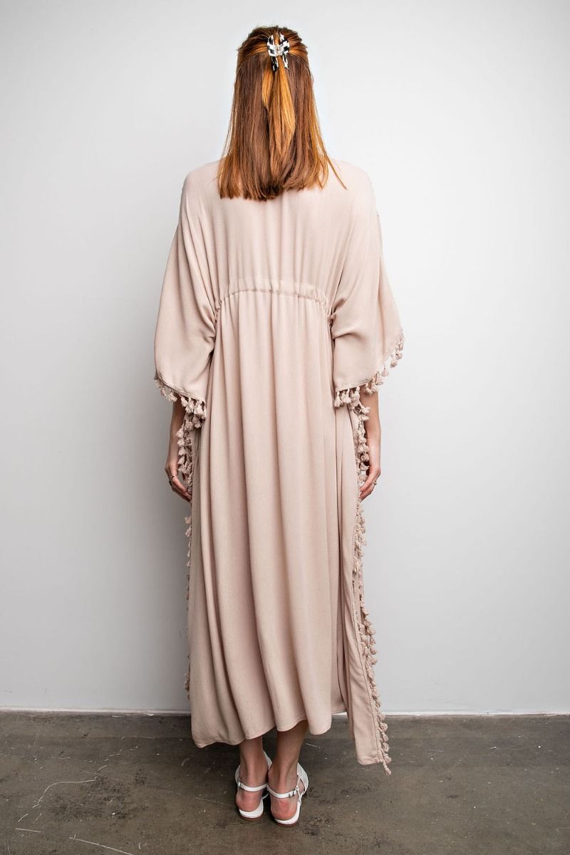 Easel Dolman Sleeves Deep V Neck Loose Fit Rayon Gauze Maxi Dress - Roulhac Fashion Boutique