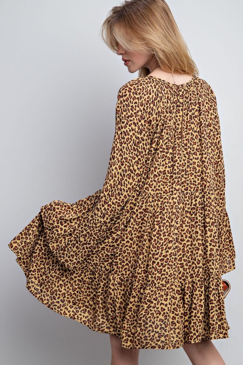 Easel Animal Printed Tiered Ruffle Bottom Loose Fit Keyhole Dress - Roulhac Fashion Boutique