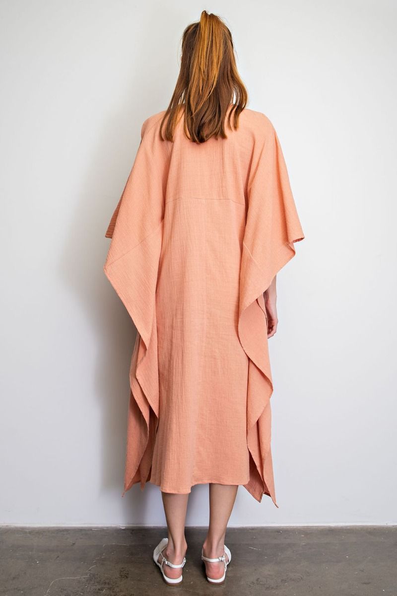 Easel Cotton Gauze Duster Deep V Neckline Lightweight Maxi Dress - Roulhac Fashion Boutique