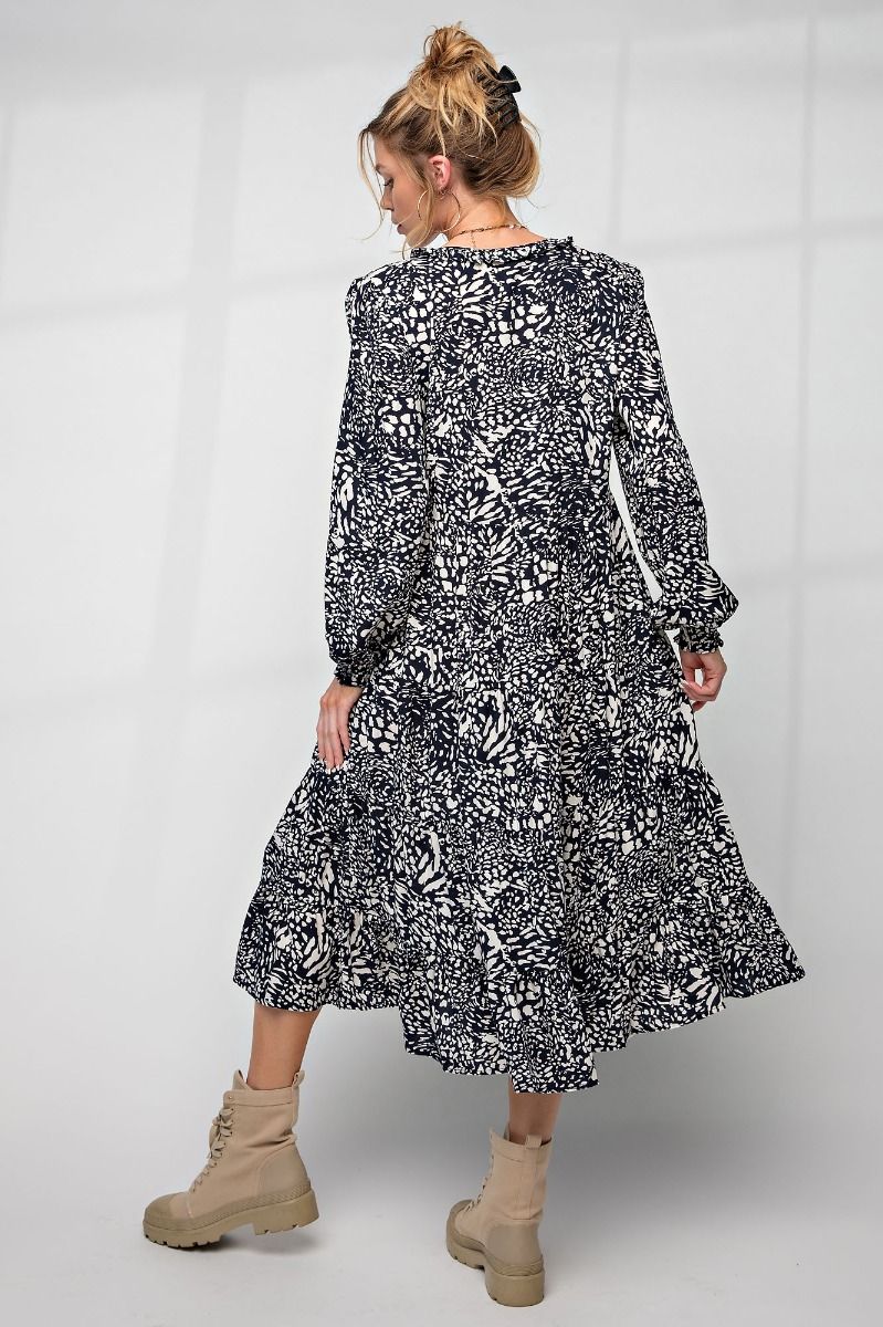 Easel Animal Leopard Printed Button Closures Front V Neckline Ruffled Dress - Roulhac Fashion Boutique