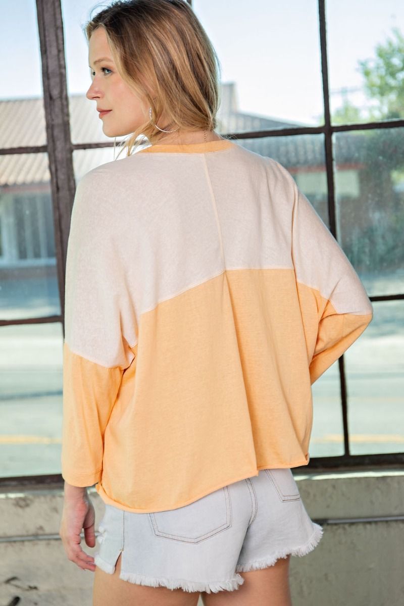 Easel Color Blocked Rounded Neck Cotton Slub Color Block Top - Roulhac Fashion Boutique