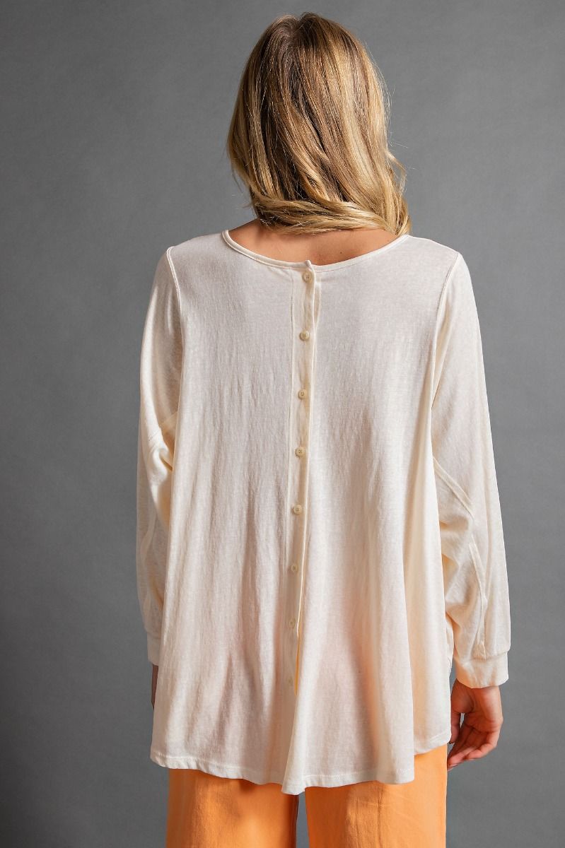 Easel Cotton Pleated Button Down Back Curved Bottom Hem Loose Fit Top - Roulhac Fashion Boutique
