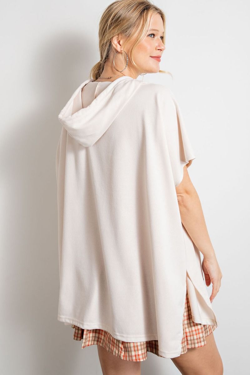 Easel Deep Side Slits Brushed Front Kangaroo Pocket Terry Pullover Hoodie - Roulhac Fashion Boutique