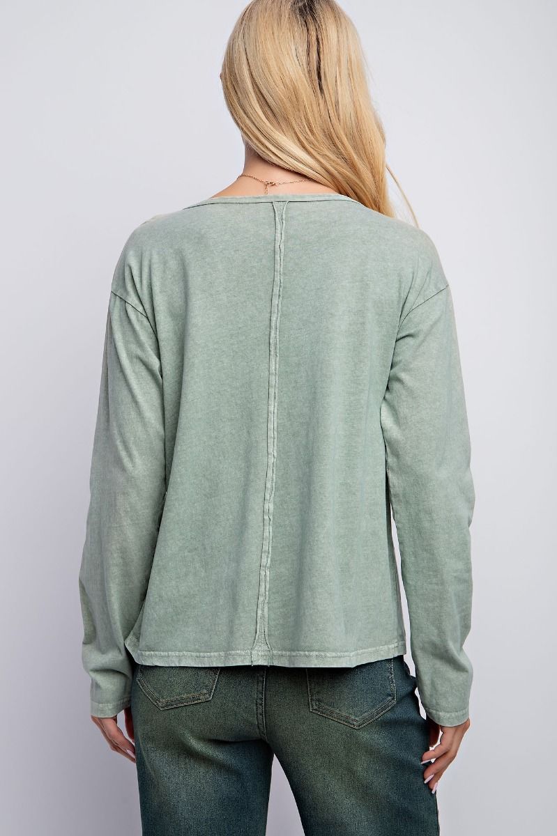 Easel Cotton Jersey Mineral Washed Rounded Neck Dropped Loose Fit Top