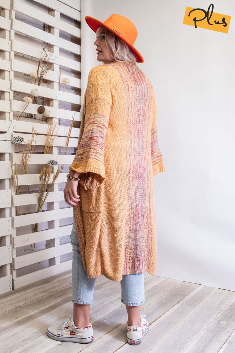 Easel Plus Knit Open Front Cardigan Side Pockets Wide Sleeve Sweater - Roulhac Fashion Boutique