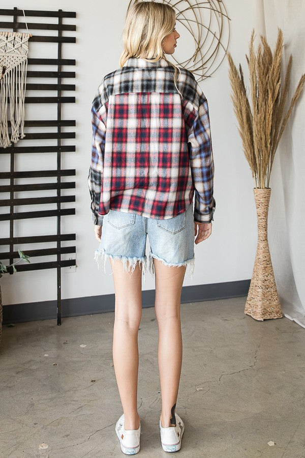 Oli & Hali Mix N Match Plaid Cropped Button Down Shirt Top