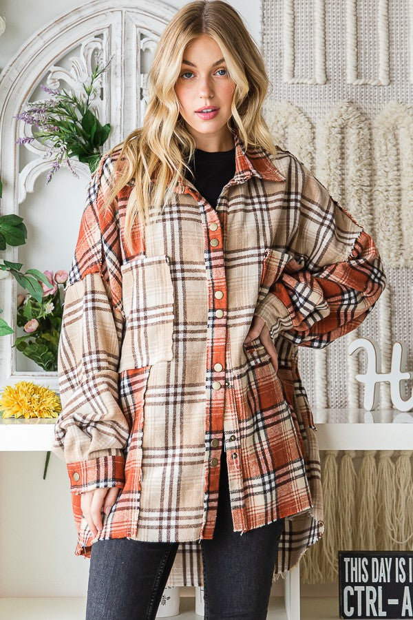 Oli & Hali Mixed Check Plaid Oversize Shirts Jacket