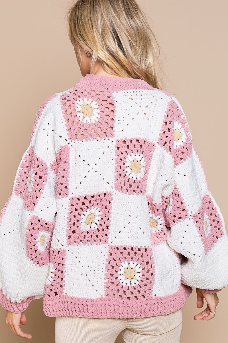 POL Hand Crochet Granny Square Color Block Cardigan - Roulhac Fashion Boutique