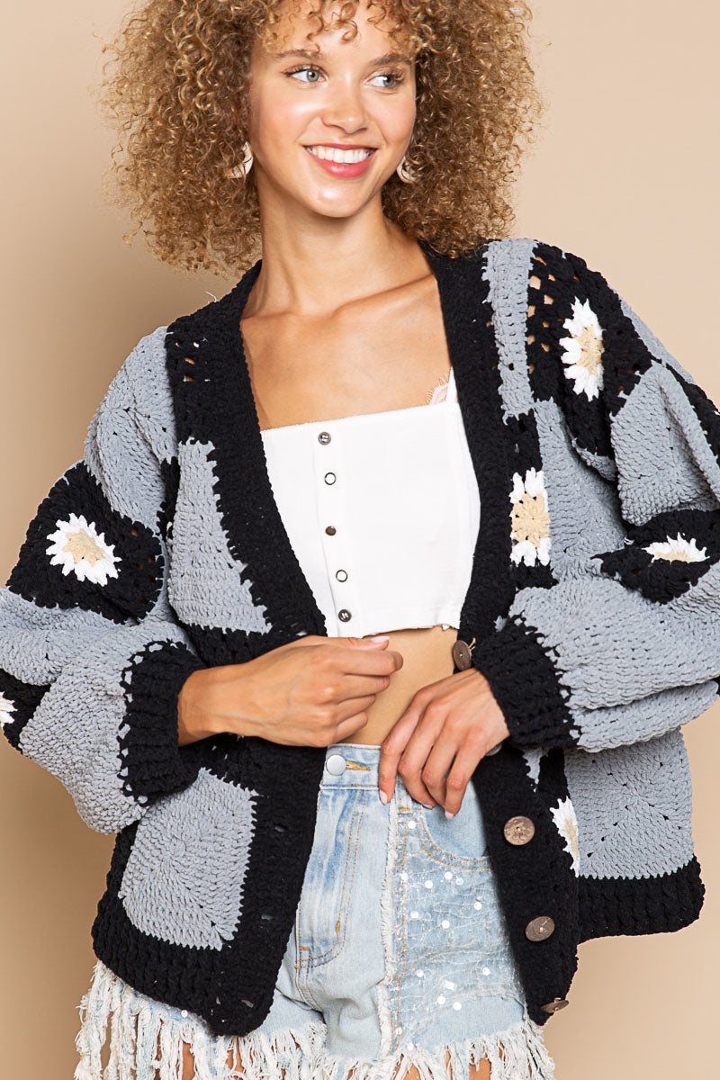 POL Hand Crochet Granny Square Color Block Cardigan - Roulhac Fashion Boutique