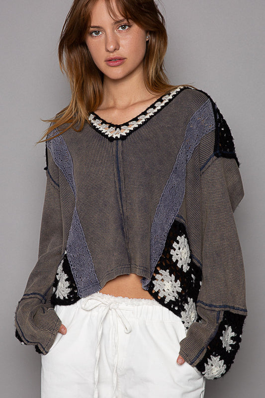 POL Oversized Granny Square Thermal Hooded Sweater - Roulhac Fashion Boutique