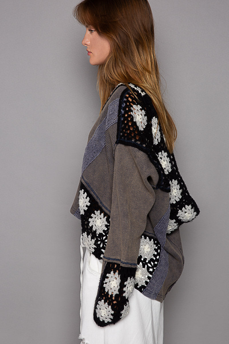 POL Oversized Granny Square Thermal Hooded Sweater - Roulhac Fashion Boutique