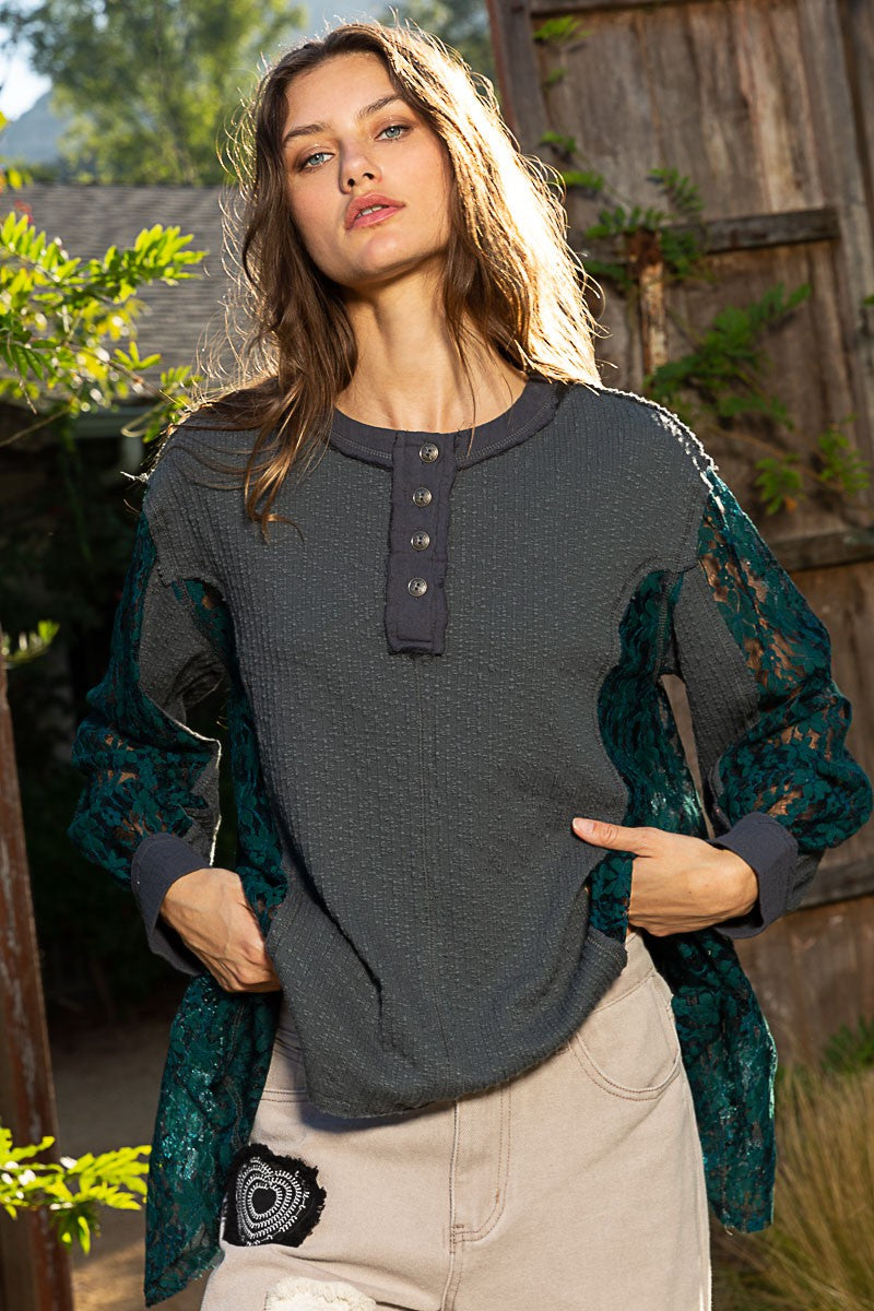 POL Contrast Stitch Detail Button Down Knit Cardigan Top