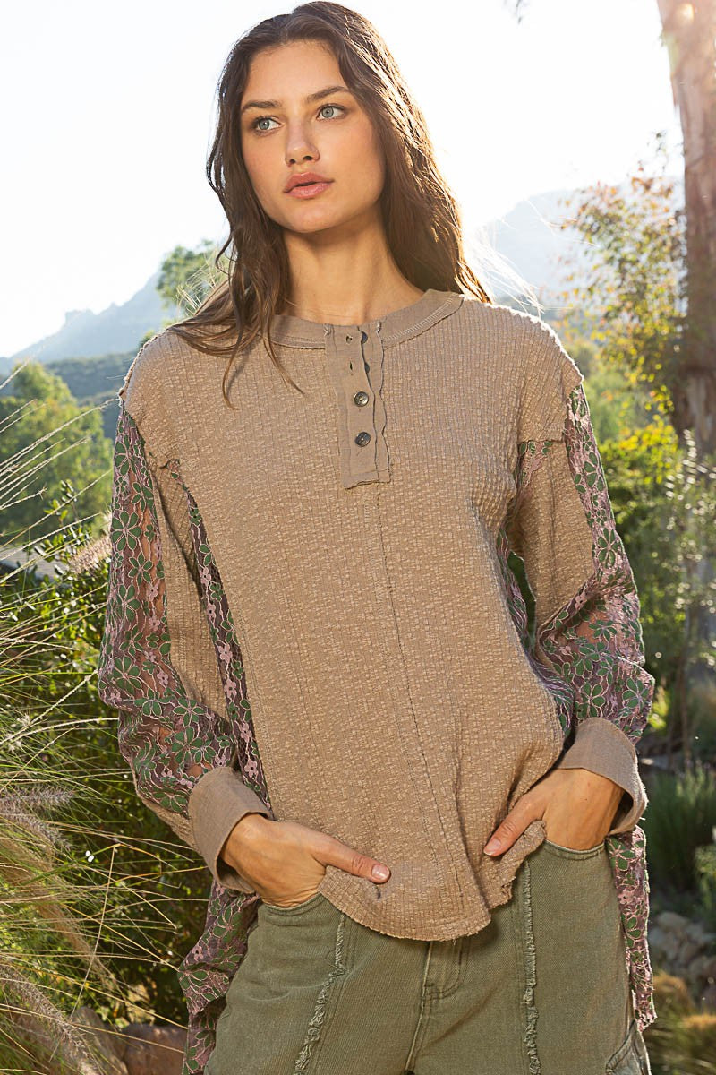 POL Contrast Stitch Detail Button Down Knit Cardigan Top