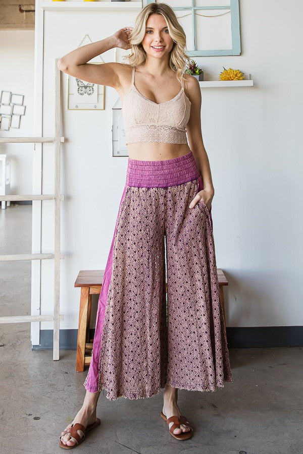 Oli & Hali Mineral Washed Lace Wide Pants