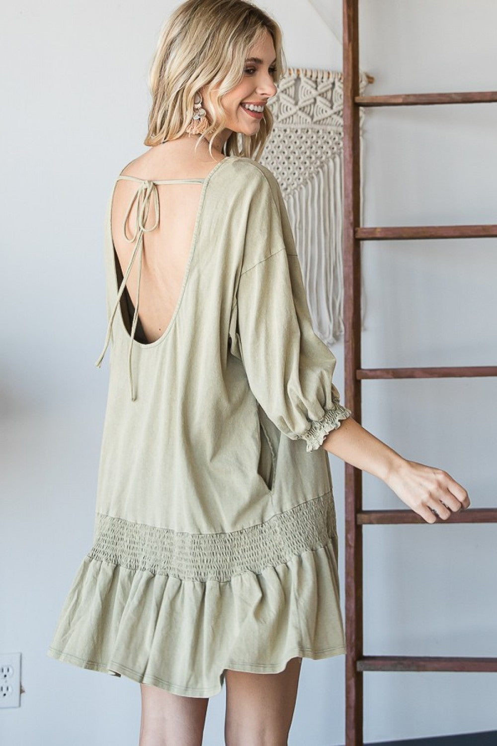 Oli & Hali Mineral Washed Smocking Hem Detail Dress