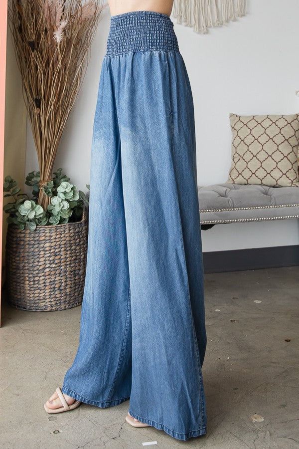 Oli & Hali Washed Tencel Elastic Band Wide Leg Flood Pants