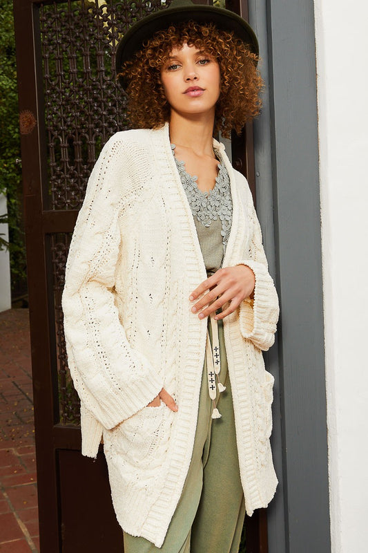 POL Open Front Side Slits Pockets Cardigan Sweater Top