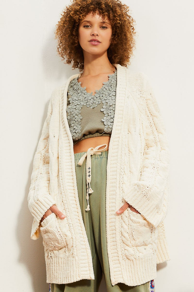 POL Open Front Side Slits Pockets Cardigan Sweater Top