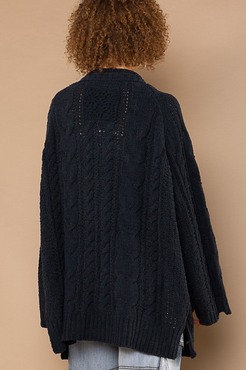 POL Open Front Side Slits Pockets Cardigan Sweater Top