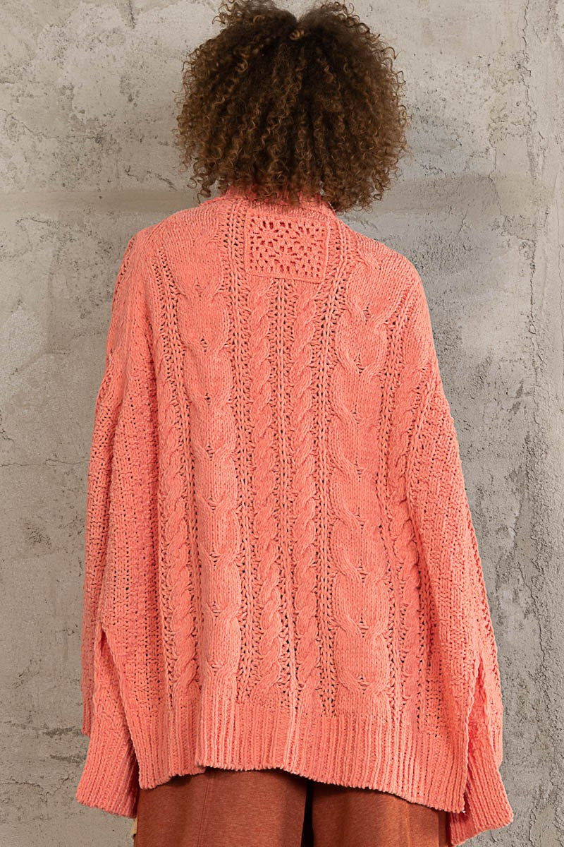 POL Open Front Side Slits Pockets Cardigan Sweater Top