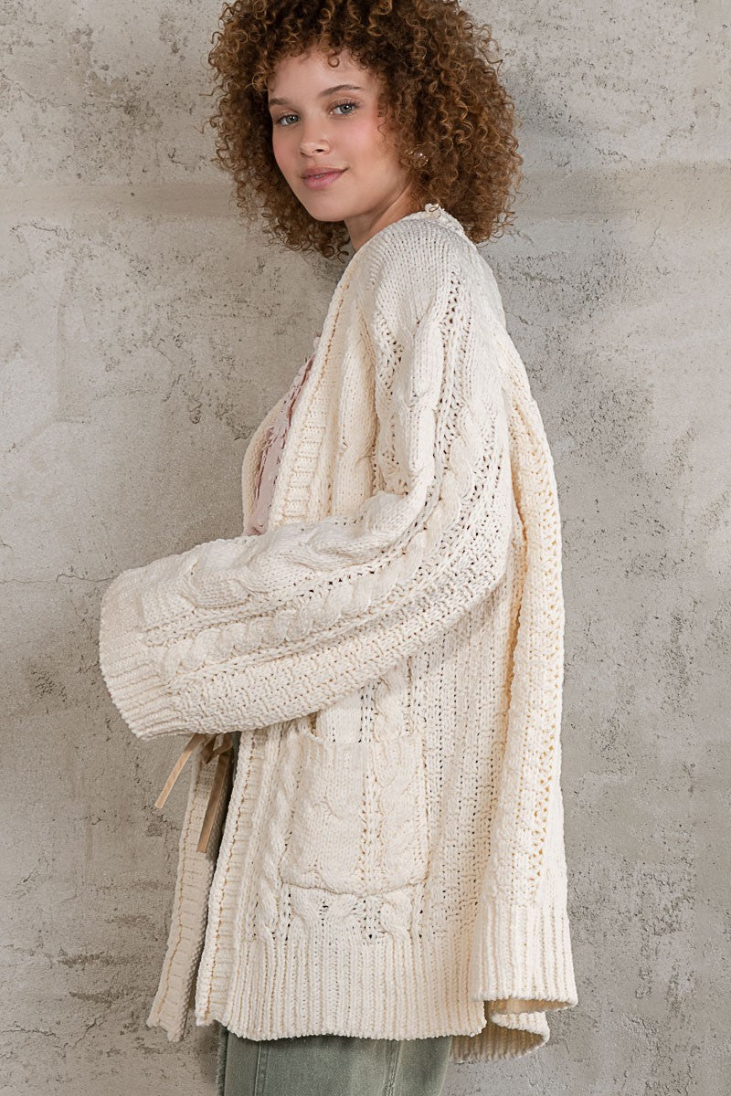 POL Open Front Side Slits Pockets Cardigan Sweater Top